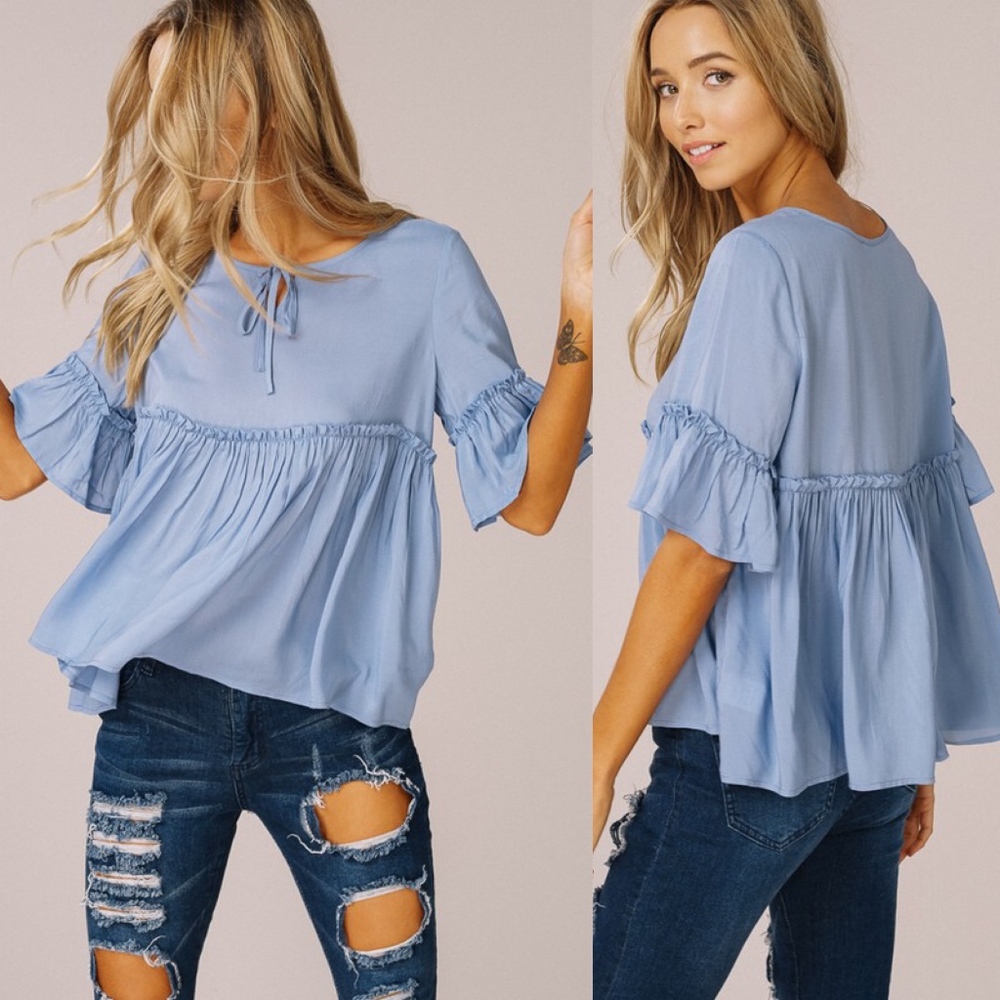 JORDAN Babydoll Top - BLUE - Picture 2 of 2